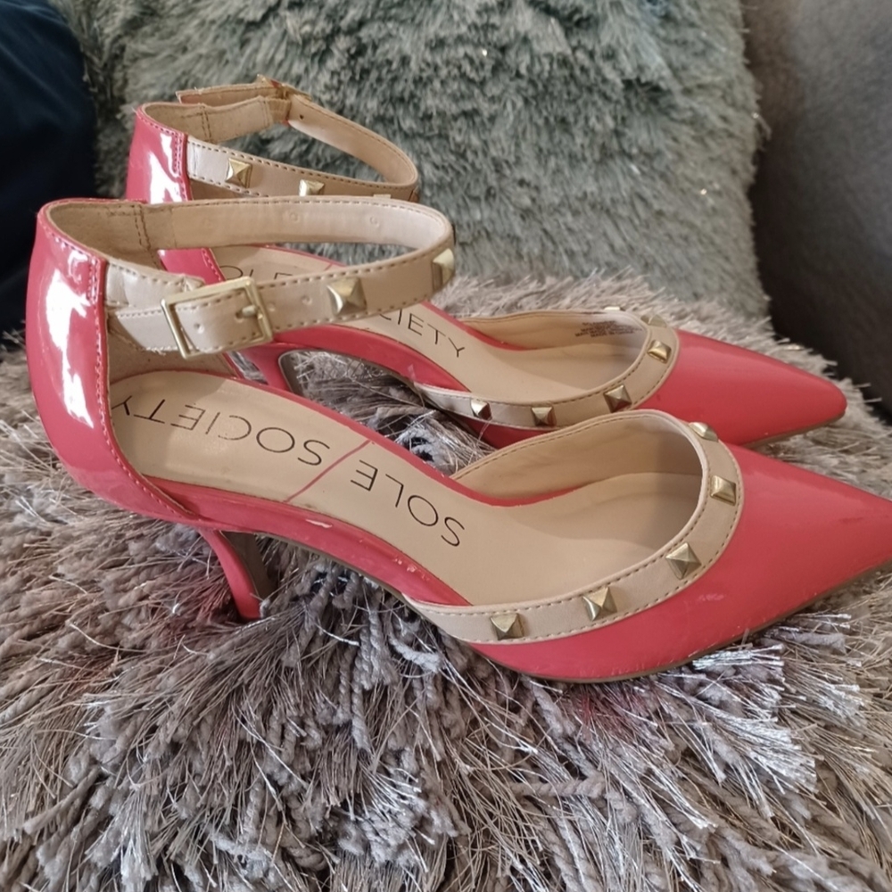 Sole Society Coral Pink Studded High Heel Shoes Size 5 - Picture 3 of 7